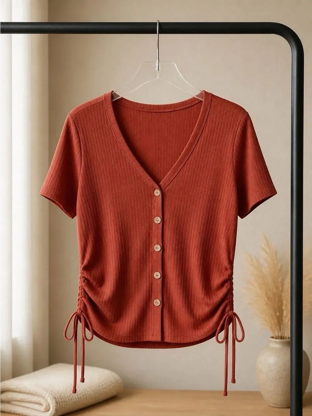 No Boundaries Rust Button-Down Shirt